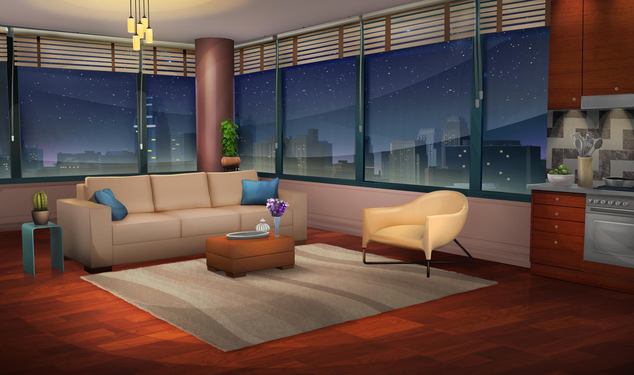 Anime Landscape Modern Living Room Anime Background day  night